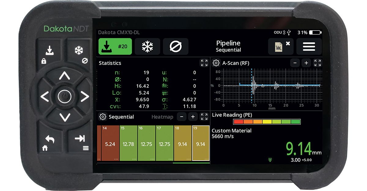 Dakota CMX10-DL Full Wave Capture Thickness Gauge - 4 Screens in One